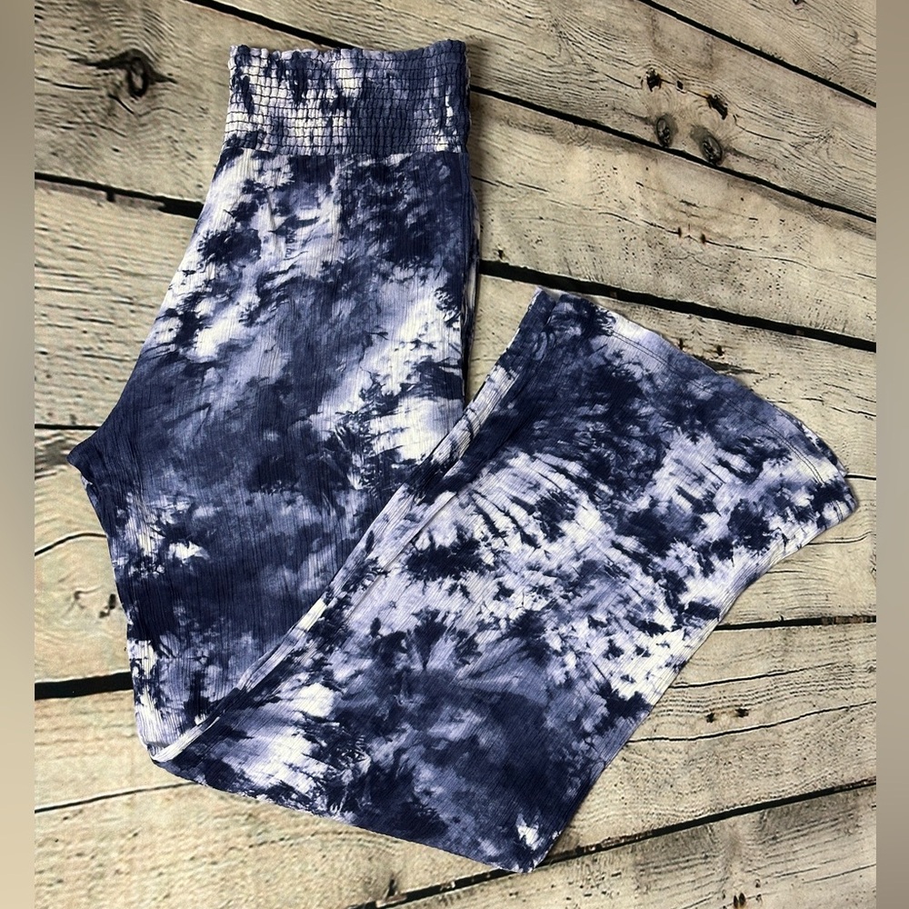 NY Collection Blue Tie-Dye Wide Leg Pants